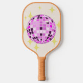 Modernes, rosa Lila Retro Diskothek Ball Beige Pickleball Schläger (Vorderseite)