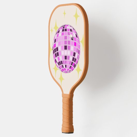 Modernes, rosa Lila Retro Diskothek Ball Beige Pickleball Schläger (Links)