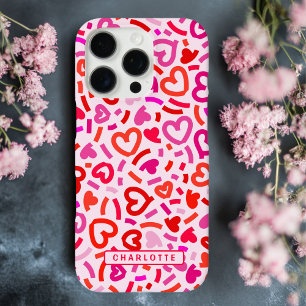 Modernes Rosa Lila Romantische Liebe Herzmuster iPhone 16 Pro Hülle