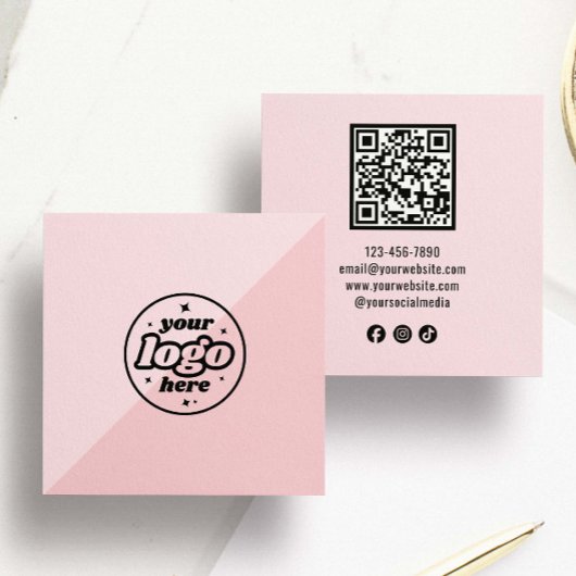 Modernes rosa Logo QR-Code Quadratische Visitenkarte