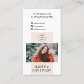 Modernes Rosa Makeup Haare Stylist Foto QR Cod Visitenkarte (Vorderseite)