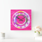 Modernes, rosa Metallic, Neon, einzigartig, kunden Quadratische Wanduhr (Zuhause)