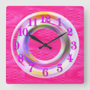 Modernes, rosa Metallic, Neon, einzigartig, kunden Quadratische Wanduhr