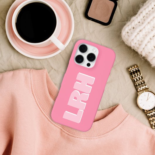 Modernes rosa minimalistisches vertikales Monogram iPhone Hülle