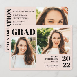 Modernes Rosa mit 3 Fotos Abschluss Einladung