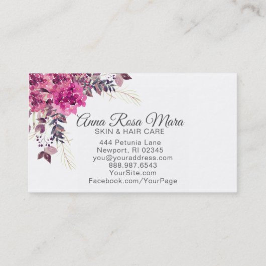 *~* modernes rosa mit BlumenAquarell Hygrangea Visitenkarte (Rückseite)