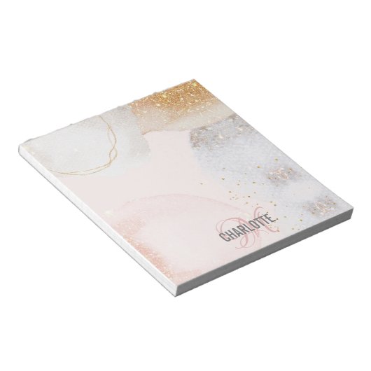 Modernes, rosa Monogramm Name abstrakt Notizblock (angewinkelt)