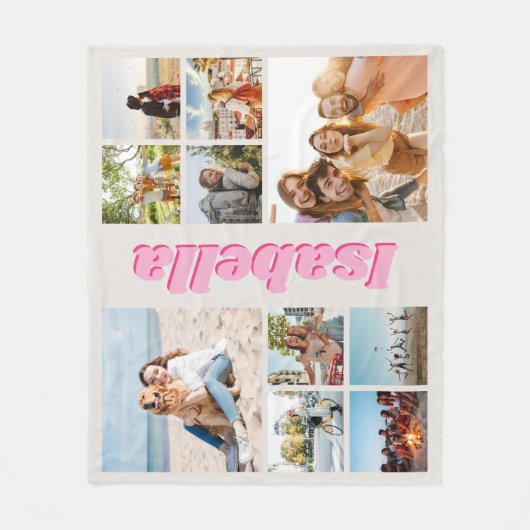Modernes rosa Monogramm Personalisiert 10 FotoColl Fleecedecke (Vorderseite)
