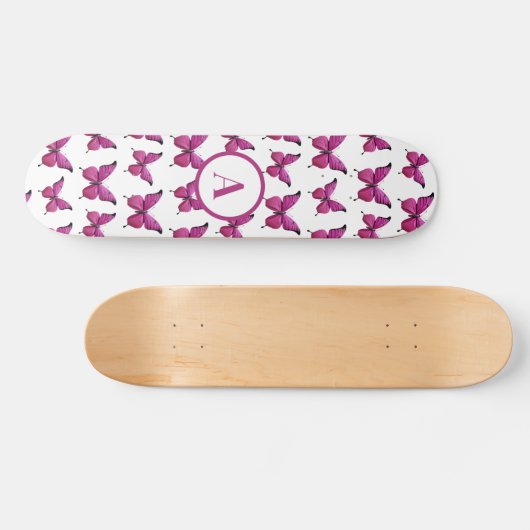 Modernes rosa Niedliches Schmetterlingsmuster Skateboard (Horizontal)