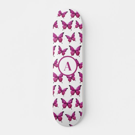 Modernes rosa Niedliches Schmetterlingsmuster Skateboard (Vorne)
