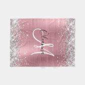 Modernes rosa Ombre Foil Silver Glitzer Monogram Fleecedecke (Vorderseite (Horizontal))