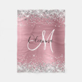 Modernes rosa Ombre Foil Silver Glitzer Monogram Fleecedecke (Vorderseite)