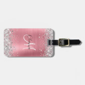 Modernes rosa Ombre Foil Silver Glitzer Monogram Gepäckanhänger (Vorderseite horizontal)