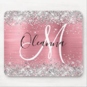 Modernes rosa Ombre Foil Silver Glitzer Monogram Mousepad (Vorne)
