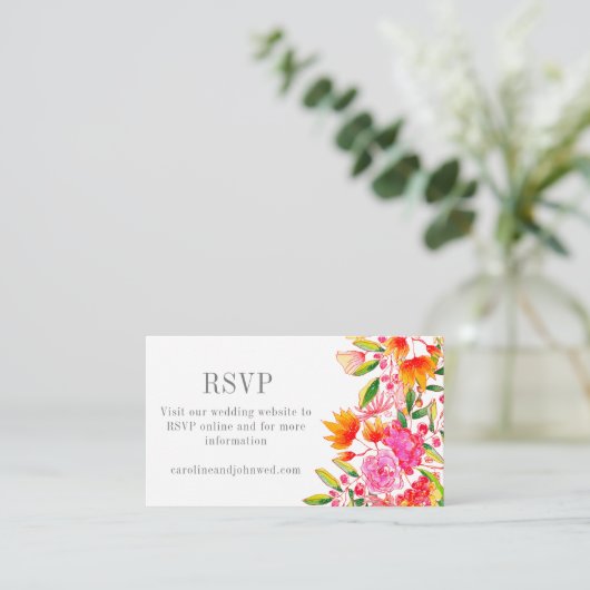 Modernes Rosa Orange Bloral Wedding RSVP Online Begleitkarte (Stehend Vorderseite)