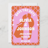 Modernes rosa Orange Retro Boho Arch Bold Date Save The Date (Vorderseite)