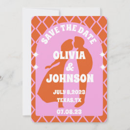 Modernes rosa Orange Retro Boho Arch Bold Date Save The Date