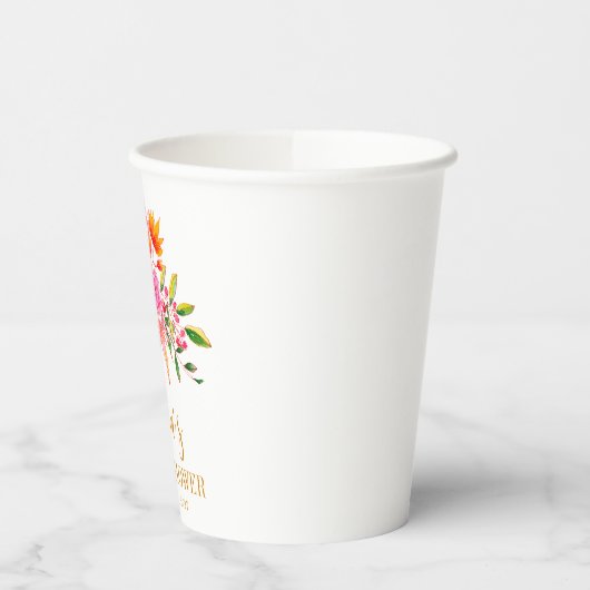 Modernes rosa orangefarbenes Brautparty Pappbecher (Links)