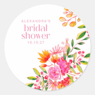 Modernes rosa Orangefarbenes Brautparty Runder Aufkleber