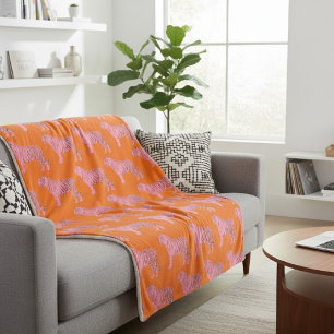 Modernes rosa-orangefarbenes Tiger-Muster mit pers Sherpadecke