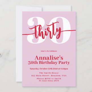 Modernes rosa Party 30. Geburtstag Einladung