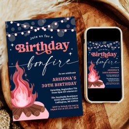 Modernes Rosa + Pfirsiches Geburtstagsfeuer Einlad Einladung