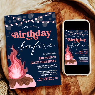 Modernes Rosa + Pfirsiches Geburtstagsfeuer Einlad Einladung