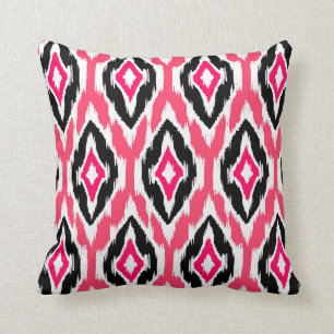 Modernes rosa pinkfarbenes schwarzes Ikat Stammes- Kissen
