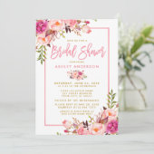 Modernes Rosa Pinselpinsel-Drehbuch Blumengold Bra Einladung (Stehend Vorderseite)