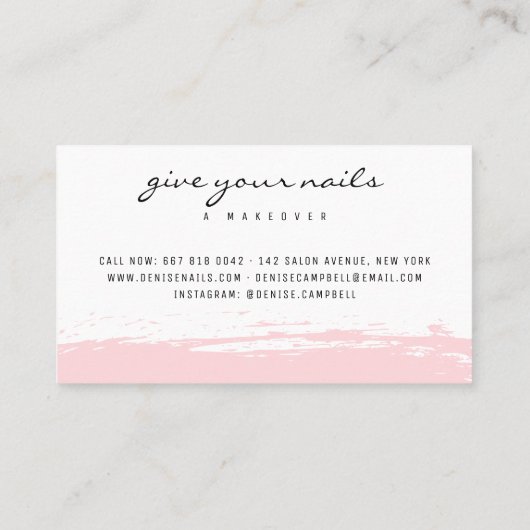 Modernes Rosa Pinselstrich, weiß minimalistisch Visitenkarte (Rückseite)