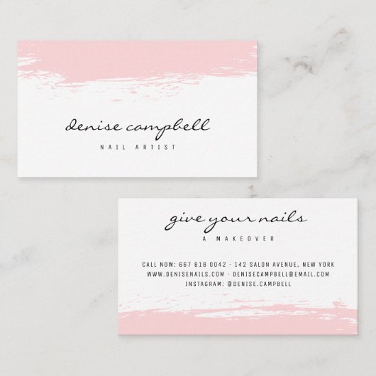 Modernes Rosa Pinselstrich, weiß minimalistisch Visitenkarte (Vorne/Hinten)