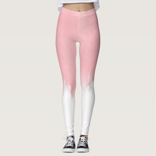 Modernes Rosa Pinselstriche in weißem Design Leggings (Vorderseite)