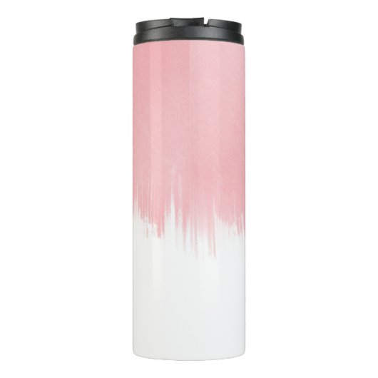 Modernes Rosa Pinselstriche in weißem Design Thermosbecher (Rückseite)