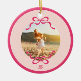 Modernes Rosa Retro Bows Trendy Christmas Foto Keramik Ornament