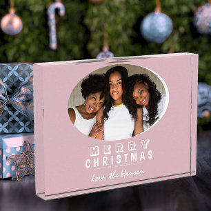 Modernes Rosa Rosa Frohe Weihnachtsfeiertage Fotoblock