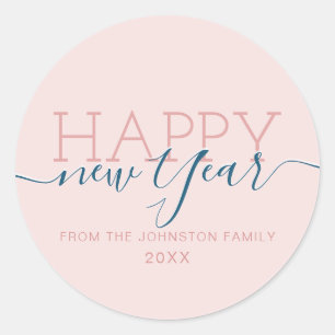 Modernes Rosa Rosa Happy new Year Runder Aufkleber