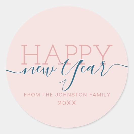 Modernes Rosa Rosa Happy new Year Runder Aufkleber (Vorderseite)