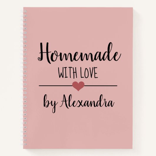Modernes Rosa Rosa hausgemachte Liebe Rezept Notizblock (Vorderseite)
