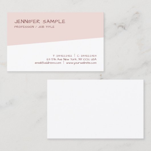 Modernes, rosa Rosa Weiß Elegantes einfaches Templ Visitenkarte (Vorne/Hinten)