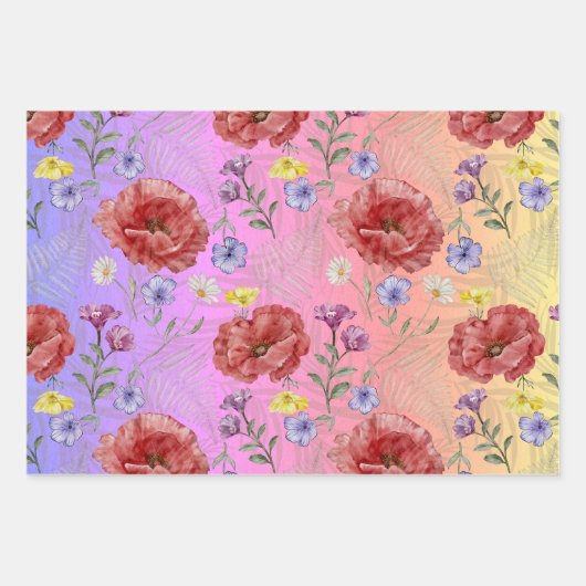 Modernes rosa rosa Wildblume Muster Geschenkpapier Set (Vorderseite)