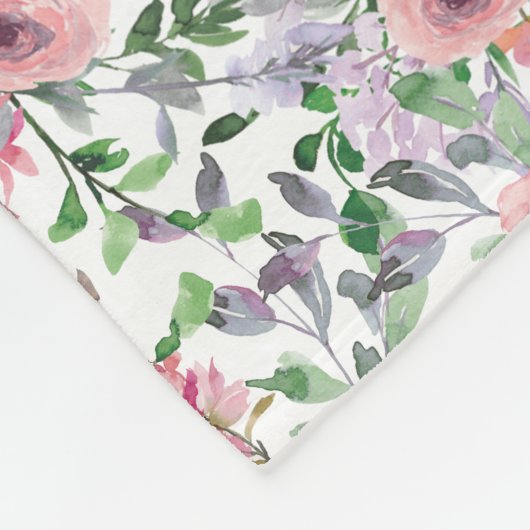 Modernes rosa Rosenblumen-Monogramm Fleecedecke (Ecke)