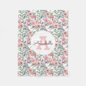Modernes rosa Rosenblumen-Monogramm Fleecedecke (Vorderseite)