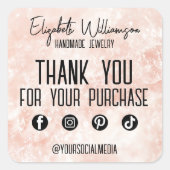 Modernes Rosa Rosenquarz Danke für Ihr Geschäft Quadratischer Aufkleber (Vorderseite)