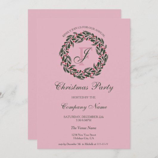 Modernes Rosa Roter Kraut Weihnachtsfest im Untern Einladung (Vorne/Hinten)