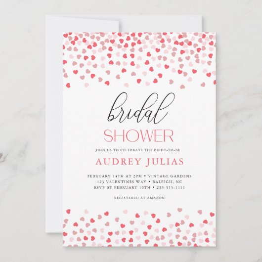 Modernes Rosa Rotes Herz Valentines Brautparty Einladung (Vorderseite)