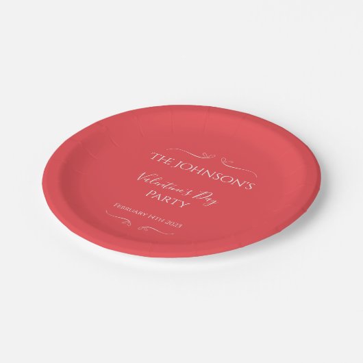 Modernes Rosa Rotes Valentinstag Party Pappteller (Schrägansicht)