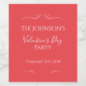 Modernes Rosa Rotes Valentinstag Party Weinetikett (Einzelnes Label)