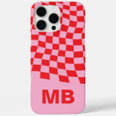 Modernes rosa rotes, viereckiges Muster Monogramm Case-Mate iPhone Hülle (Rückseite)