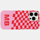 Modernes rosa rotes, viereckiges Muster Monogramm Case-Mate iPhone Hülle (Rückseite (Horizontal))