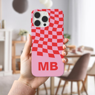 Modernes rosa rotes, viereckiges Muster Monogramm iPhone 16 Pro Max Hülle